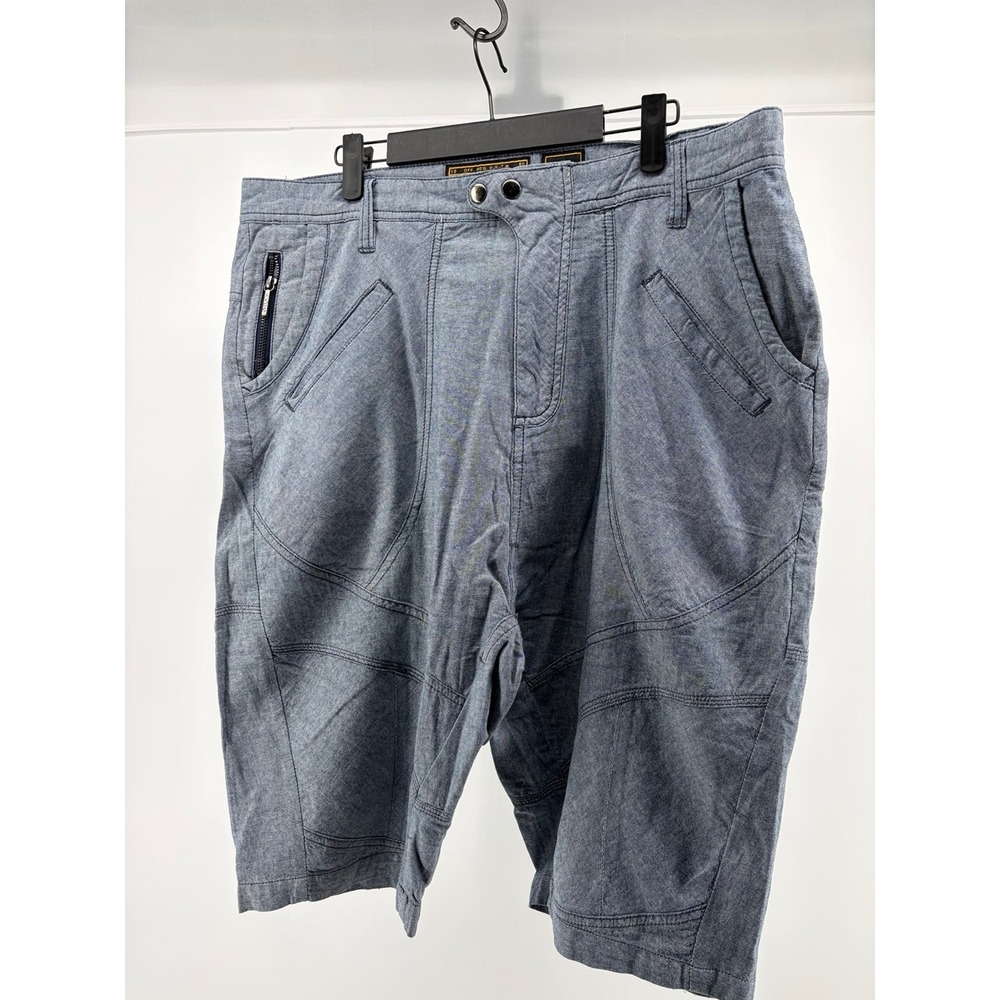 Akoo Brand 100% Cotton, Double Snap Chino Shorts, Denim/Gray Color, Men Size 36